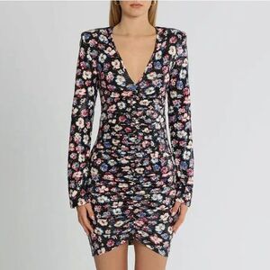 Rotate Birger Christensen Sierra Short Dress Floral Ruched V-Neck Long Sleeve 8